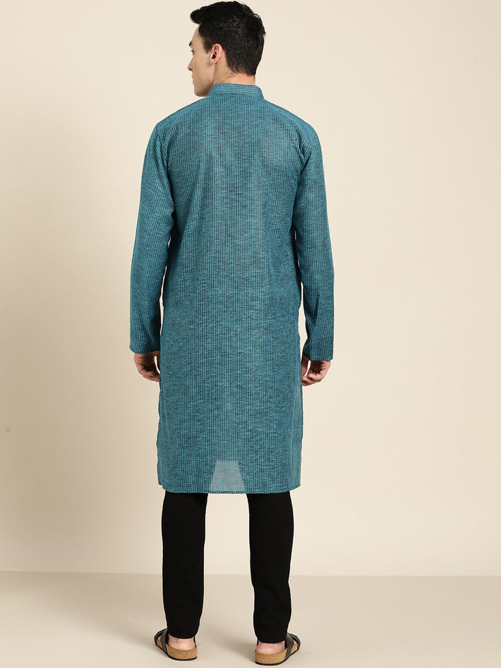 SOJANYA Kurta Lurus Berjalur Biru Lelaki