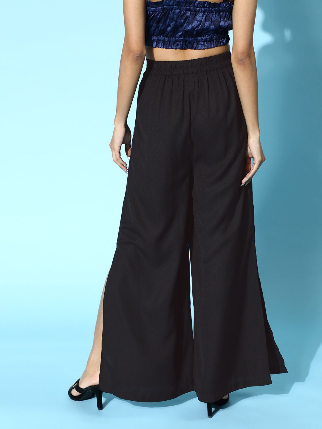 SASSAFRAS Women Stylish Black Solid High-Rise Trousers