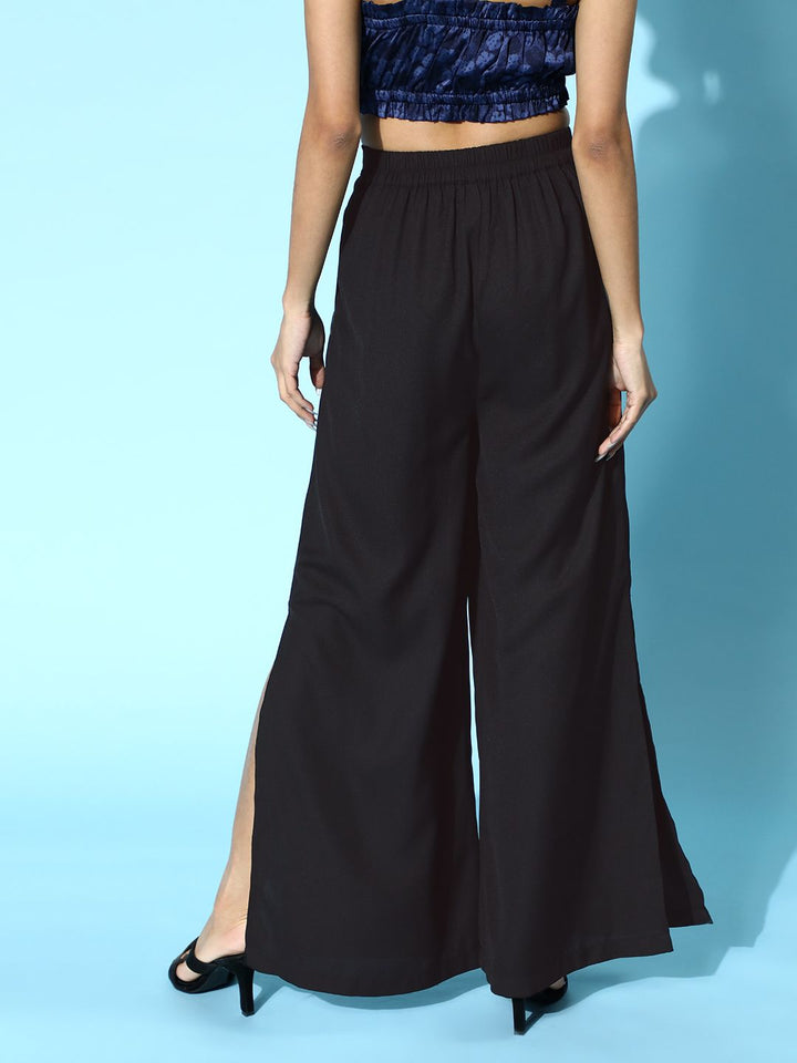 SASSAFRAS Women Stylish Black Solid High-Rise Trousers