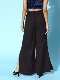 SASSAFRAS Women Stylish Black Solid High-Rise Trousers