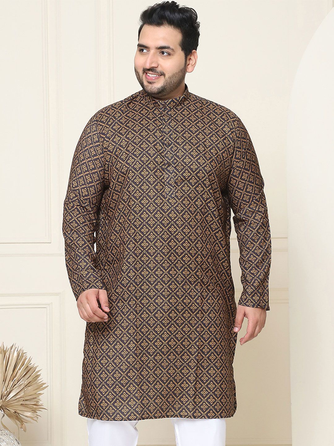 SOJANYA PLUS Ethnic Motifs Printed Band Collar Pure Cotton Straight Kurta