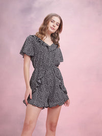 DressBerry Floral Printed Flared Sleeves Playsuit with Ruffled Detail