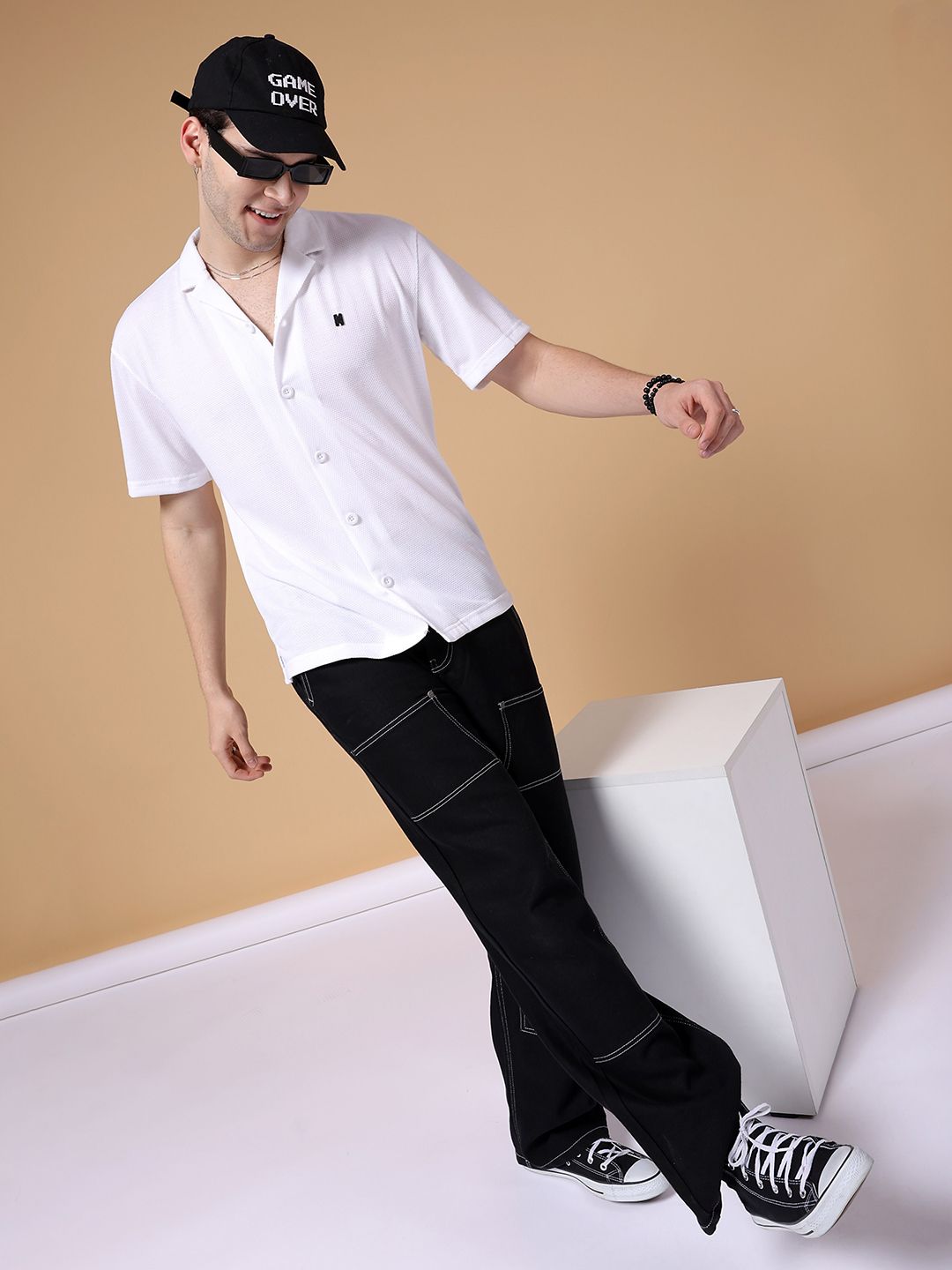 The Indian Garage Co Oversized Textured Casual Shirt