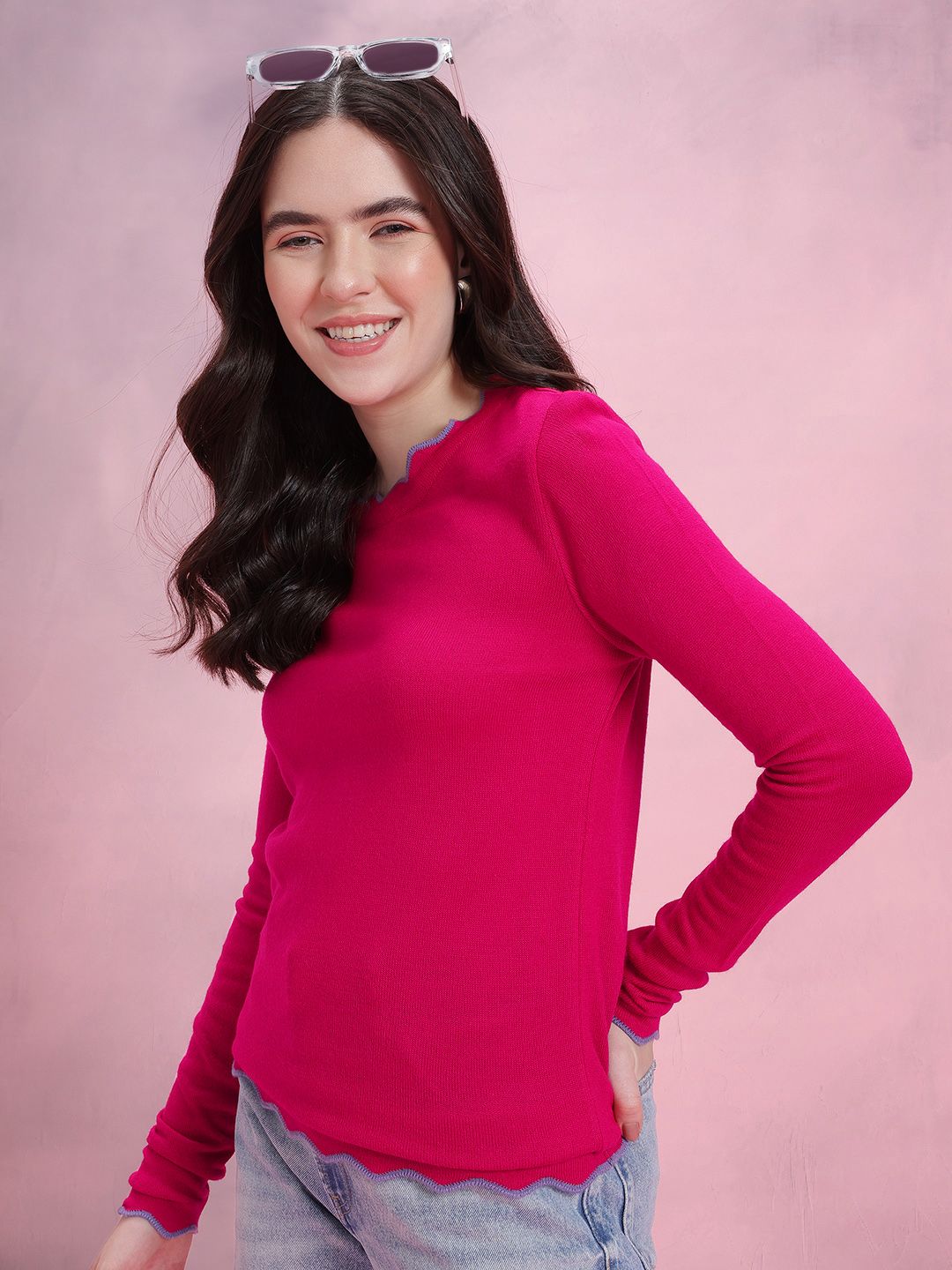 DressBerry Women Scalloped Hem Acrylic Pullover