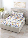 BOMBAY DYEING Florentine White Floral Pure Cotton 144TC Queen Bedsheet Set 2.28 m X 2.54m
