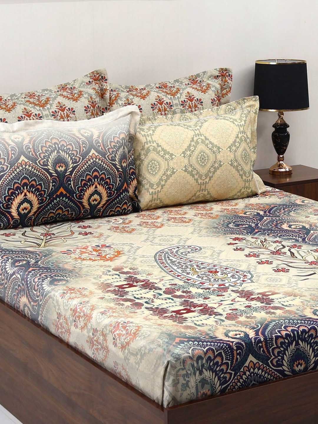 BOMBAY DYEING Ethnicity Brown Ethnic Printed Cotton 300 TC King Bedsheet Set 2.74 x 2.74 m