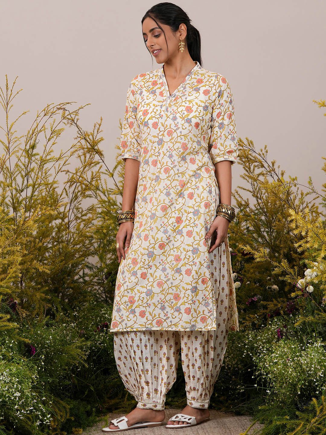 Libas Floral Printed Gotta Patti Pure Cotton Kurta with Salwar & Dupatta
