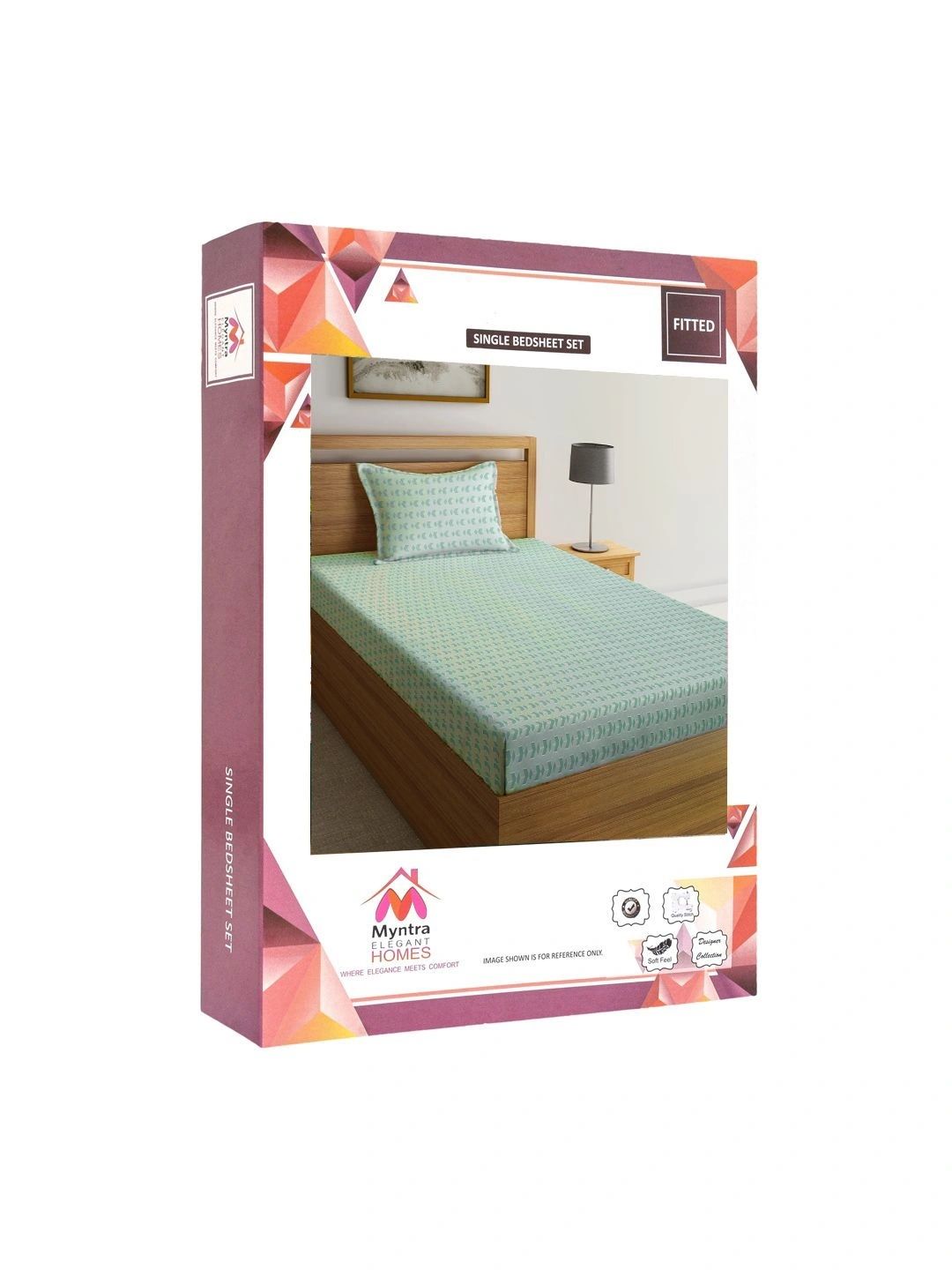 Myntra Elegant Homes Green Geometric 300 TC Single Bedsheet with 1 Pillow Covers
