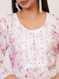 Vishudh Pink Floral Printed Thread Work Cotton Straight Kurta