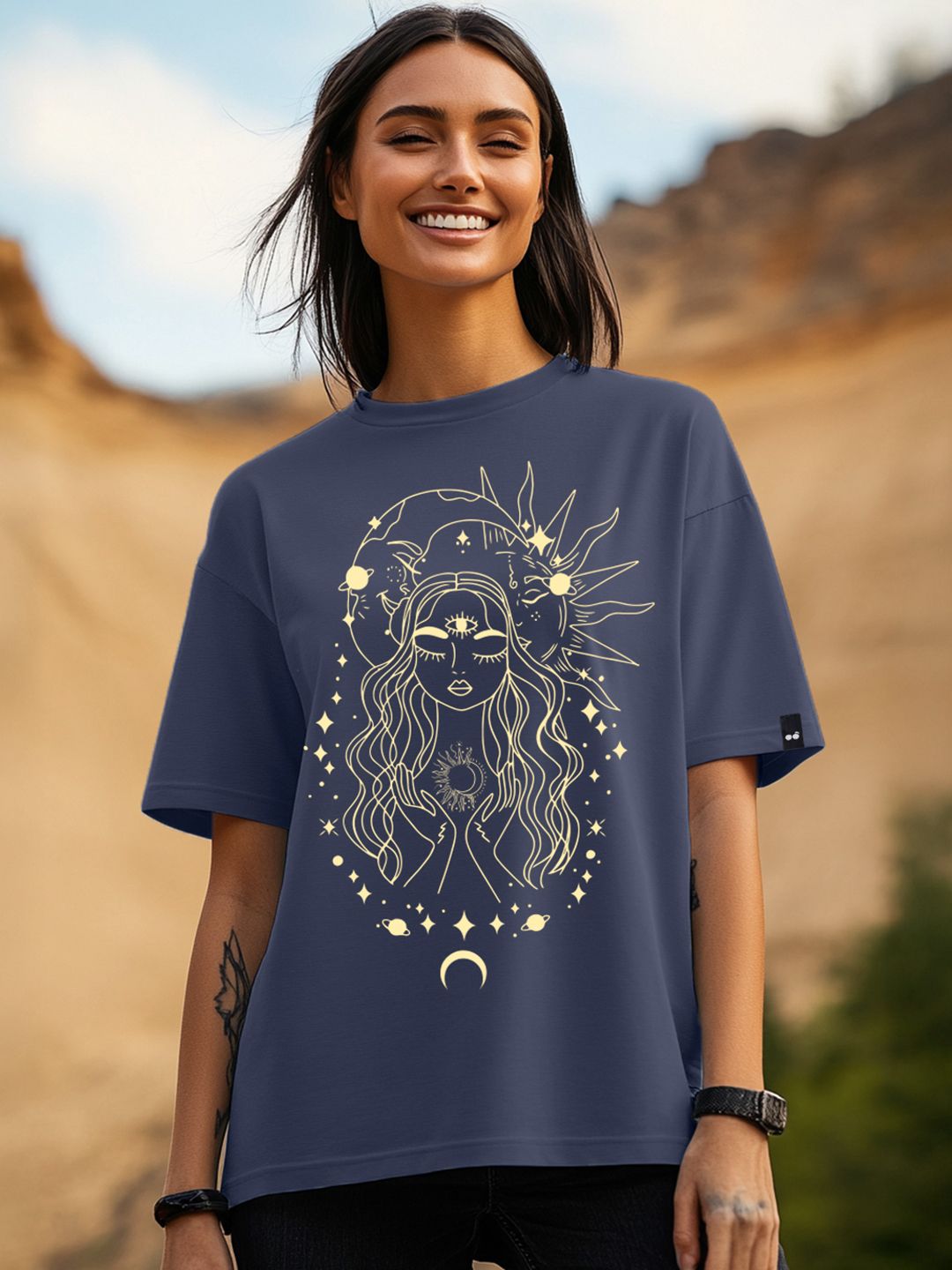 Bewakoof Graphic Printed Drop-Shoulder Sleeves Oversized Fit Cotton T-shirt