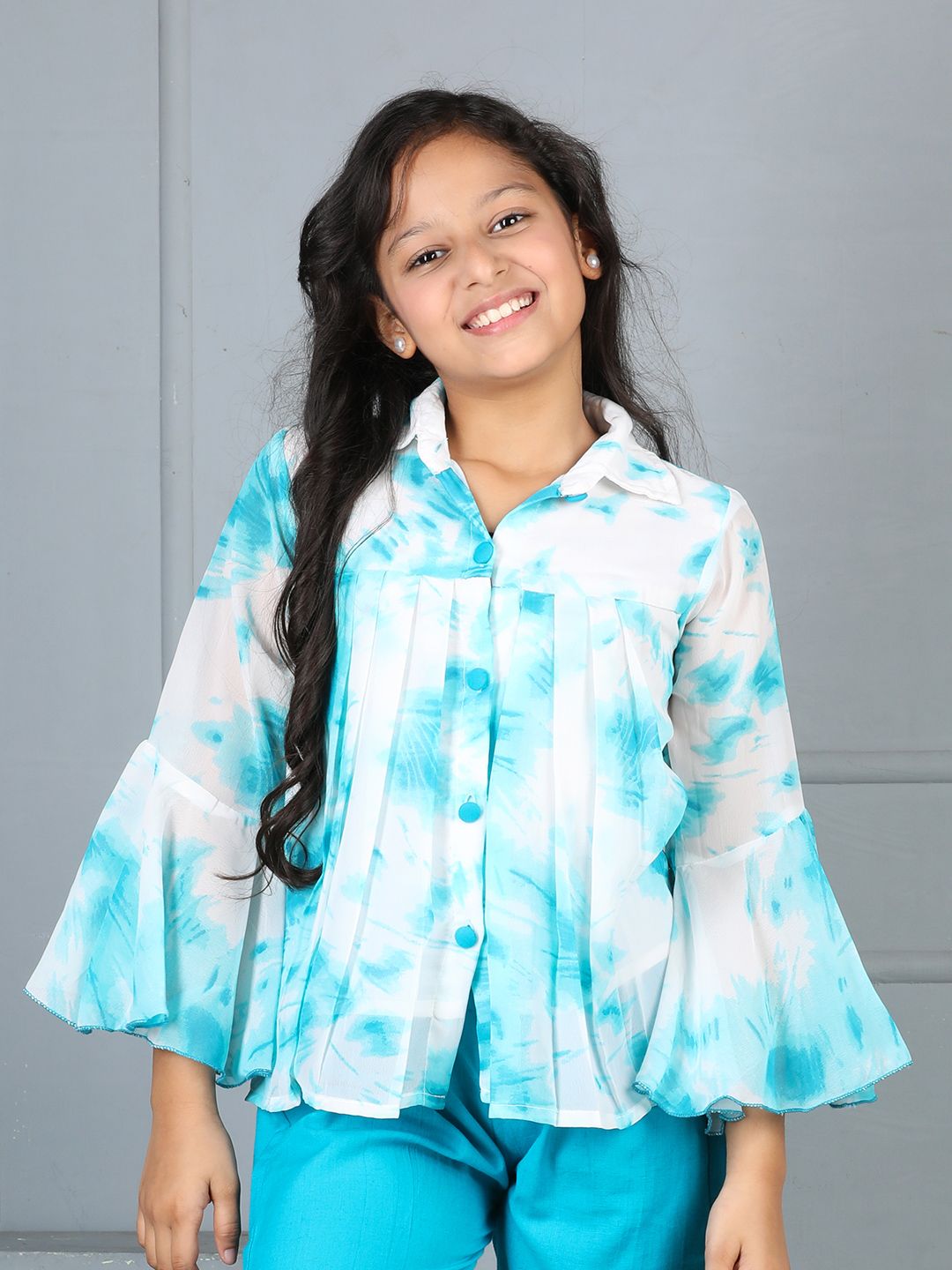Cutiekins Girls Tie and Dye Print Flared Sleeve Shirt Style Top