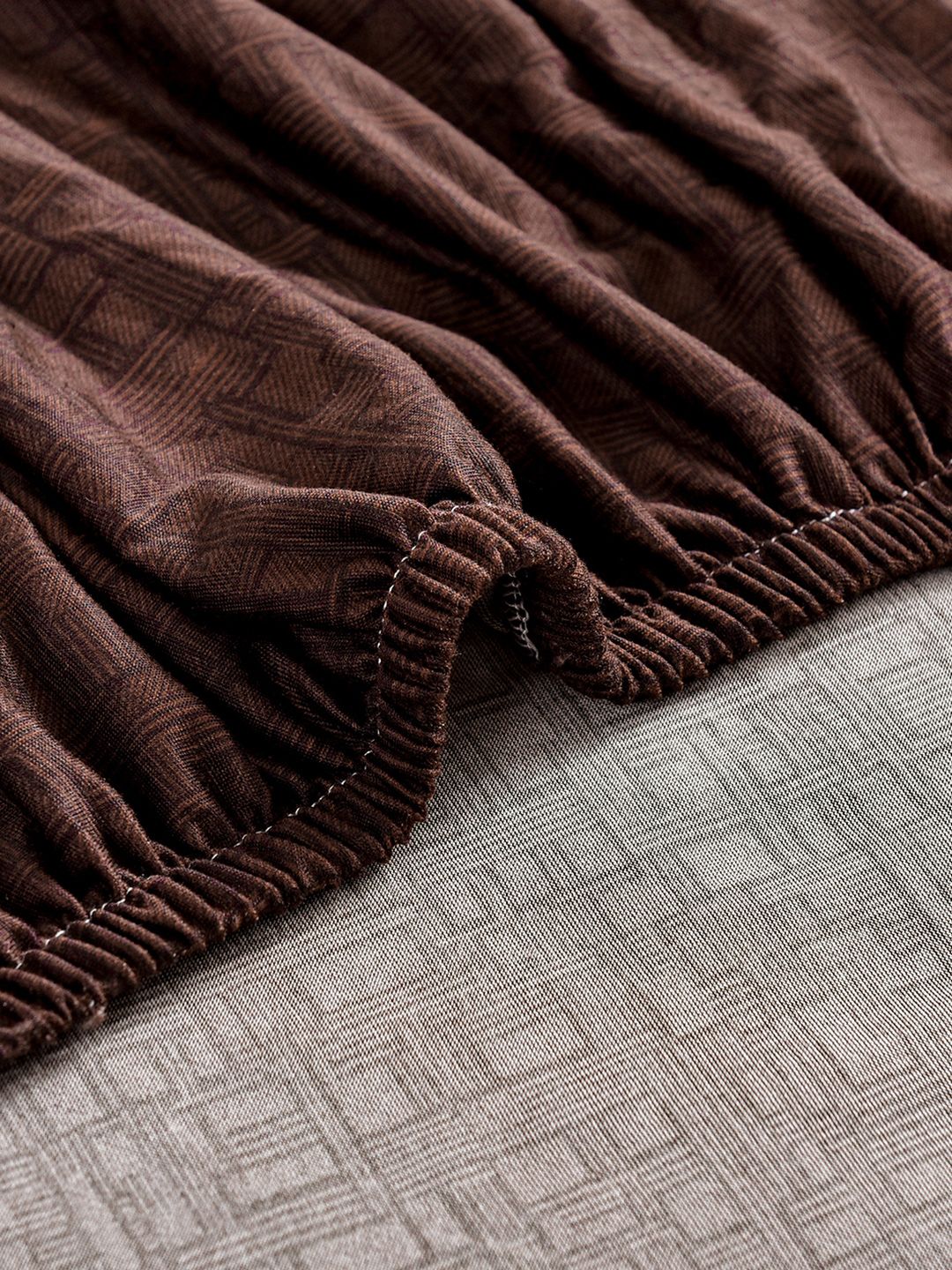 Story@home Brown Printed 3 Seater Stretchable Sofa Cover With Arms