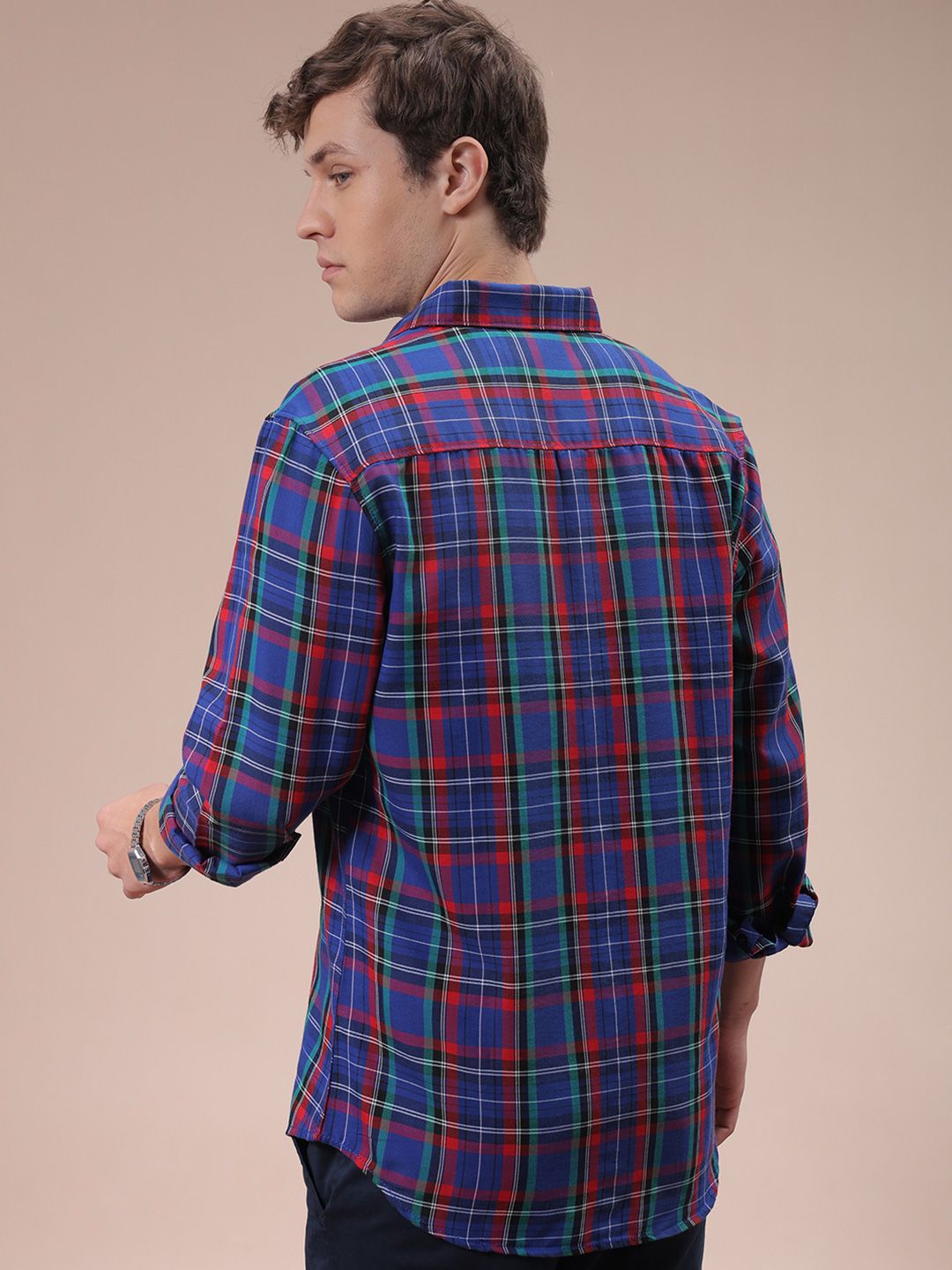 The Indian Garage Co Men Slim Fit Checked Casual Cotton Shirt