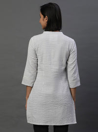 AURELIA Striped Mandarin Collar Thread Work Pure Cotton Kurti