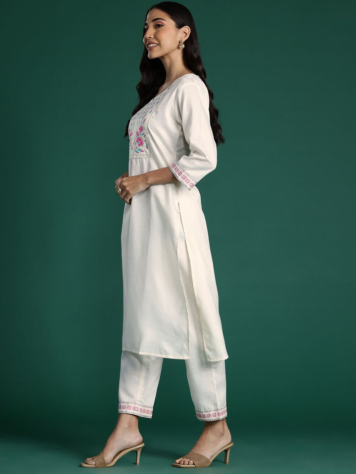 Indo Era Yoke Design Zari Pure Cotton Kurta With Trousers & Dupatta