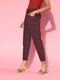 SASSAFRAS Women Deep Burgundy High-Rise Mom Fit Cropped Jeans
