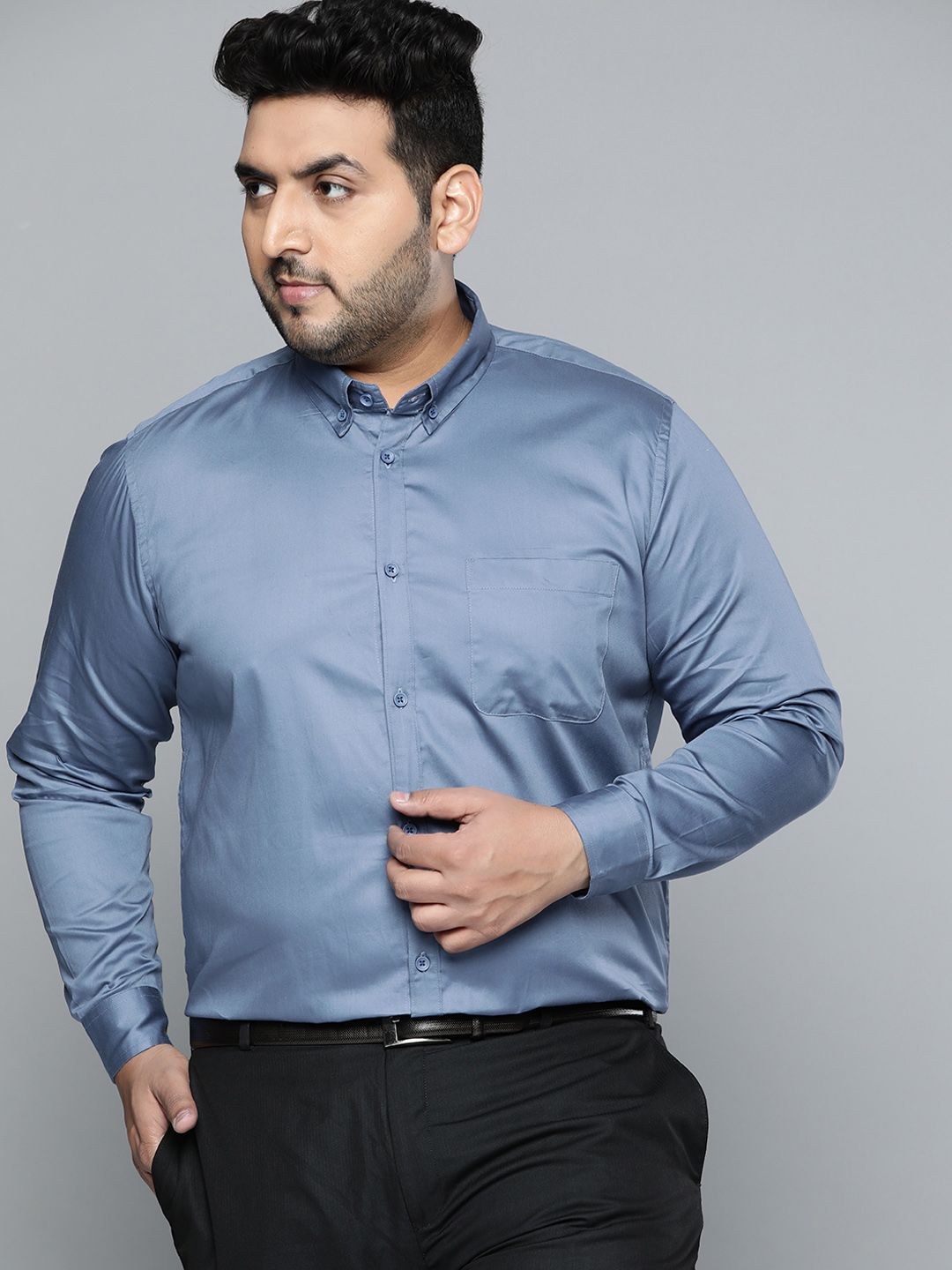 DENNISON Men Blue Smart Slim Fit Pure Cotton Opaque Formal Shirt