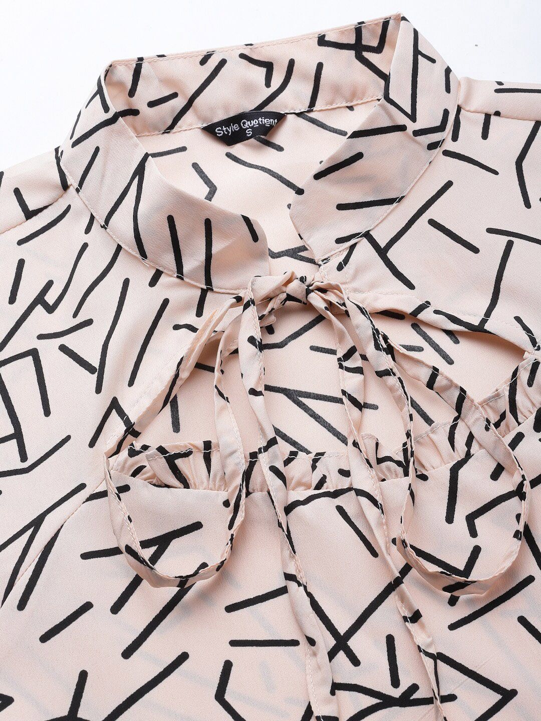 Style Quotient Geometric Printed Tie-Up Neck Top