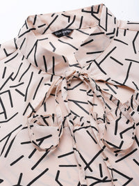 Style Quotient Geometric Printed Tie-Up Neck Top