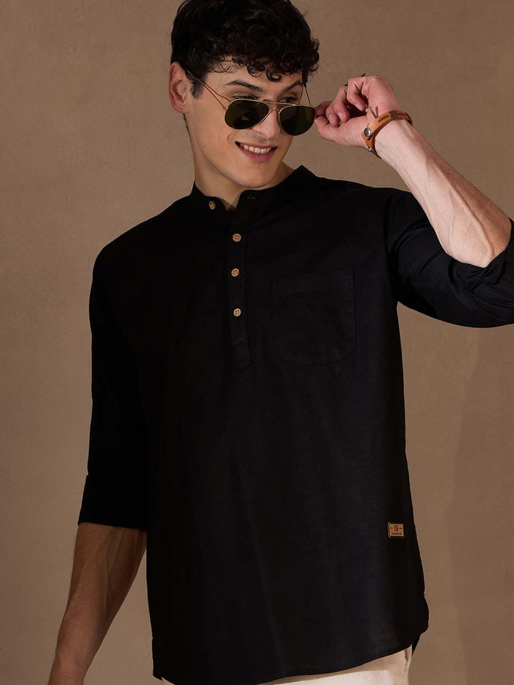 DENNISON Lelaki Black Cotton Kurta