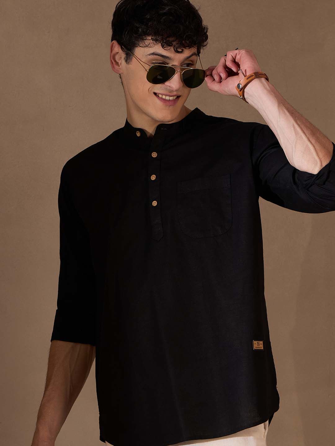 DENNISON Lelaki Black Cotton Kurta