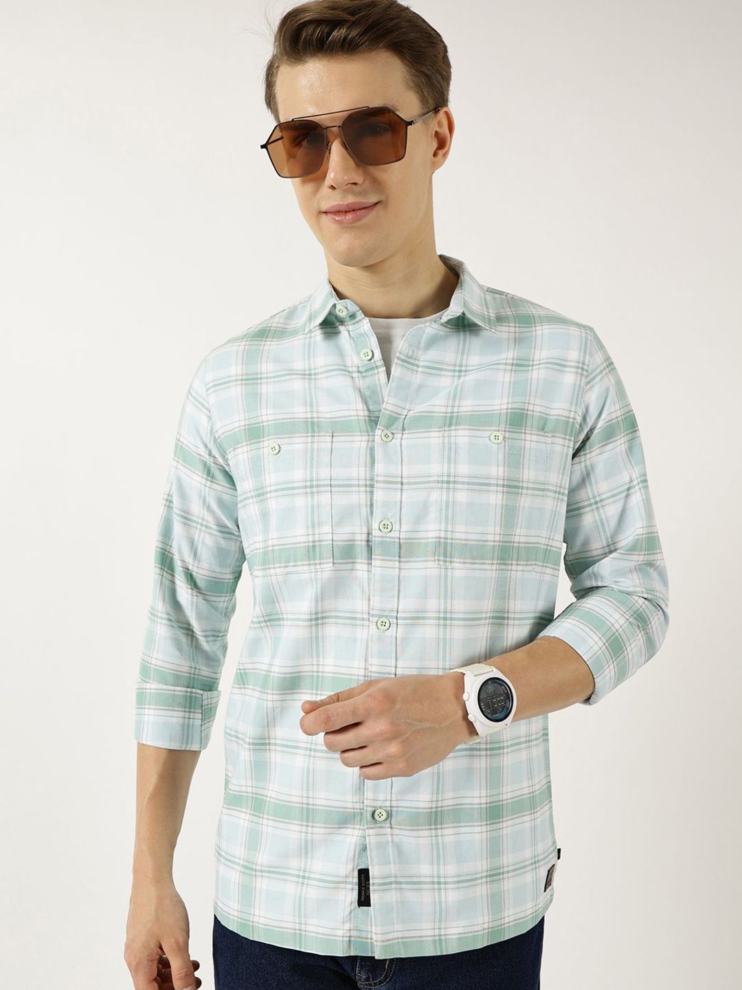 Thomas Scott Men Classic Fit Tartan Checked Cotton Slim Fit Casual Shirt
