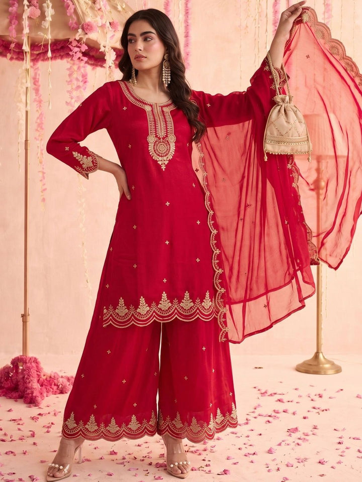 Mamicha Women Ethnic Motifs Embroidered Regular Kurta with Palazzos & With Dupatta
