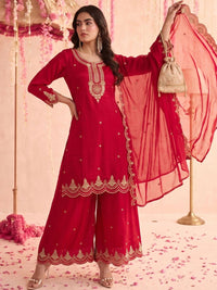 Mamicha Women Ethnic Motifs Embroidered Regular Kurta with Palazzos & With Dupatta
