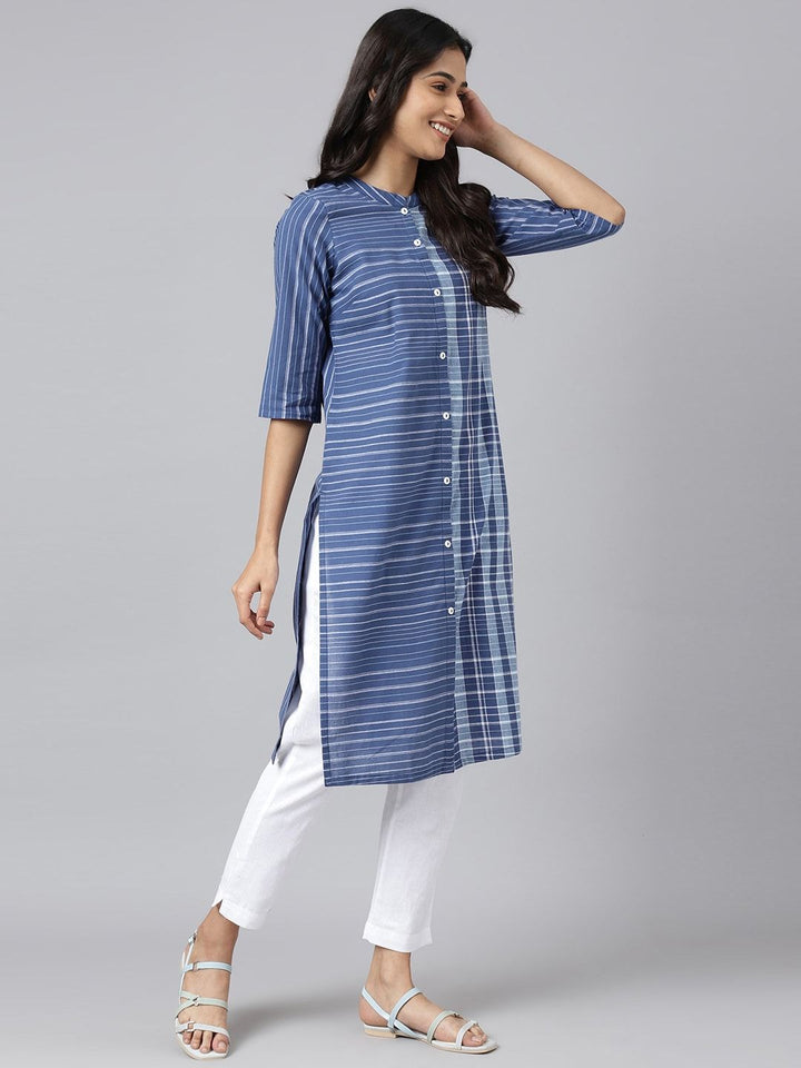 AURELIA Women Blue Printed Mandarin collar Kurta