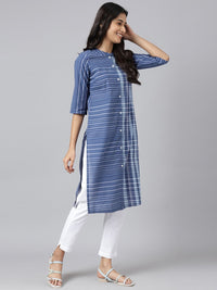 AURELIA Women Blue Printed Mandarin collar Kurta