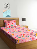 KLOTTHE Floral 300 TC 2 Single Bedsheet with 2 Pillow Covers