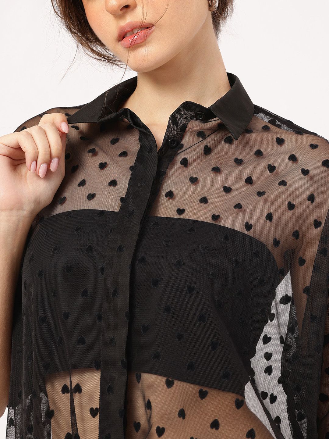 DressBerry Sheer Affection Heart Design Shirt