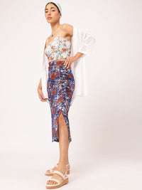 DressBerry Sugarplum Stylish Floral Printed Side-Slit Ruched Midi Skirt
