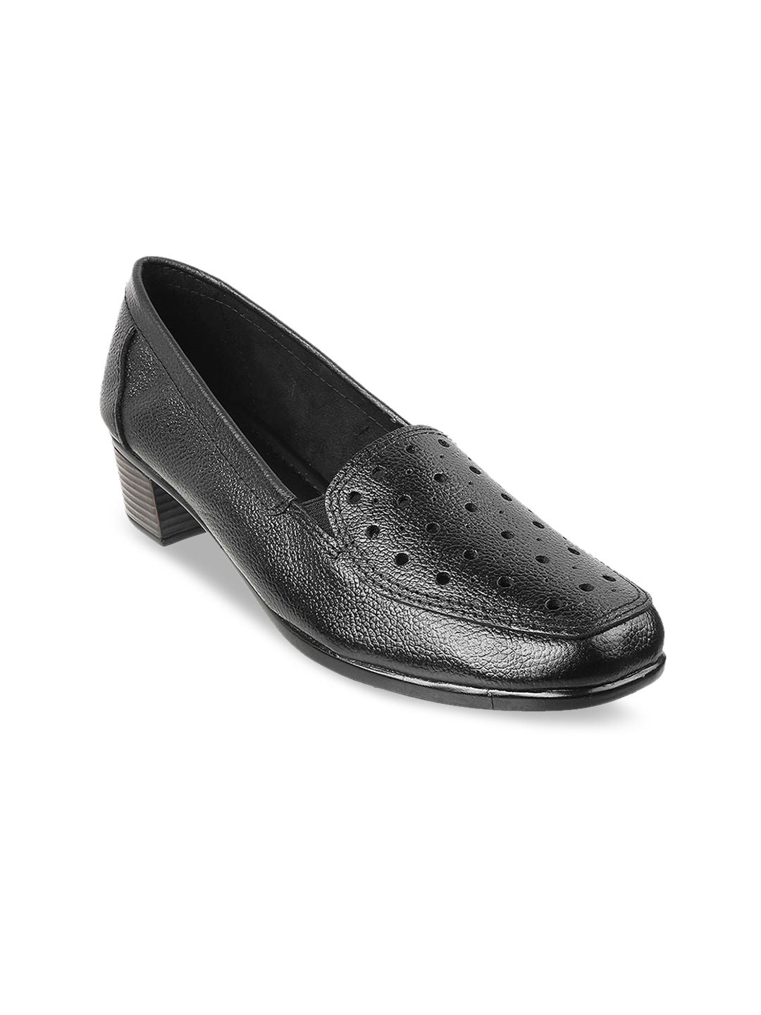 Mochi Black Leather Block Pumps