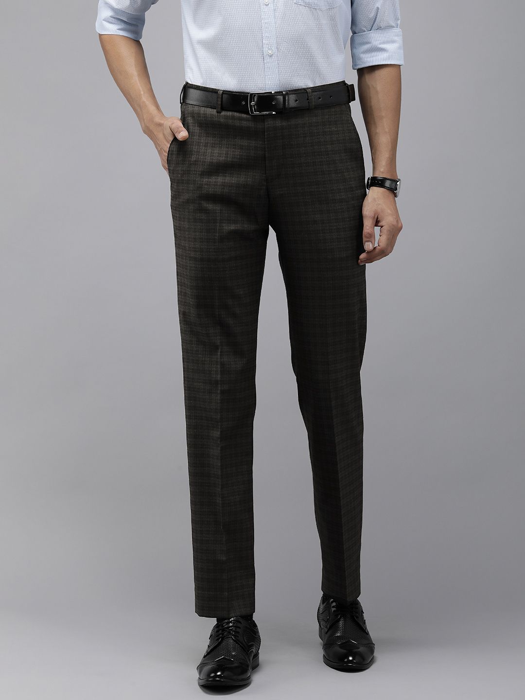 Park Avenue Men Mid-Rise Checked Smart Trousers