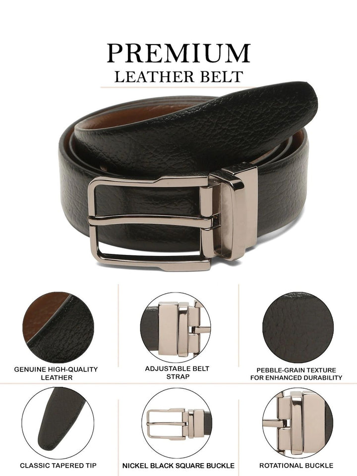 Teakwood Leathers Men Textured Leather Reversible Formal Belt