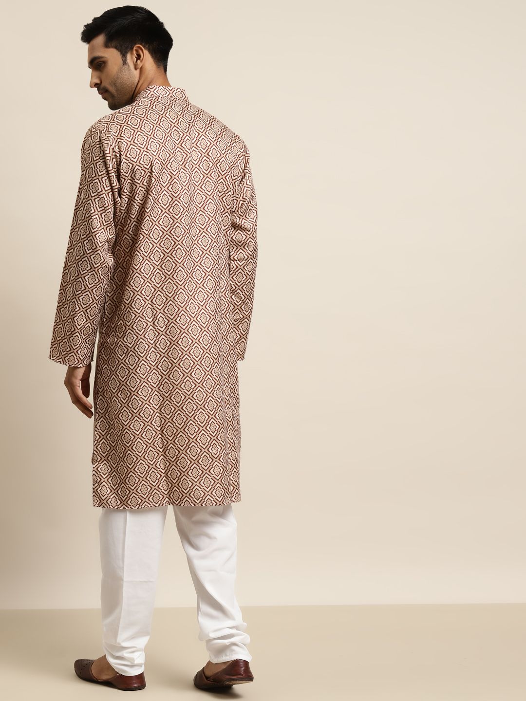 SOJANYA Lelaki Brown & Beige Pure Cotton Geometric Printed Kurta
