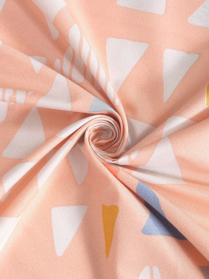 KLOTTHE Peach Kapas Geometrik 300 TC Cadar King Halus dengan 2 Sarung Bantal-98 x 87 inci