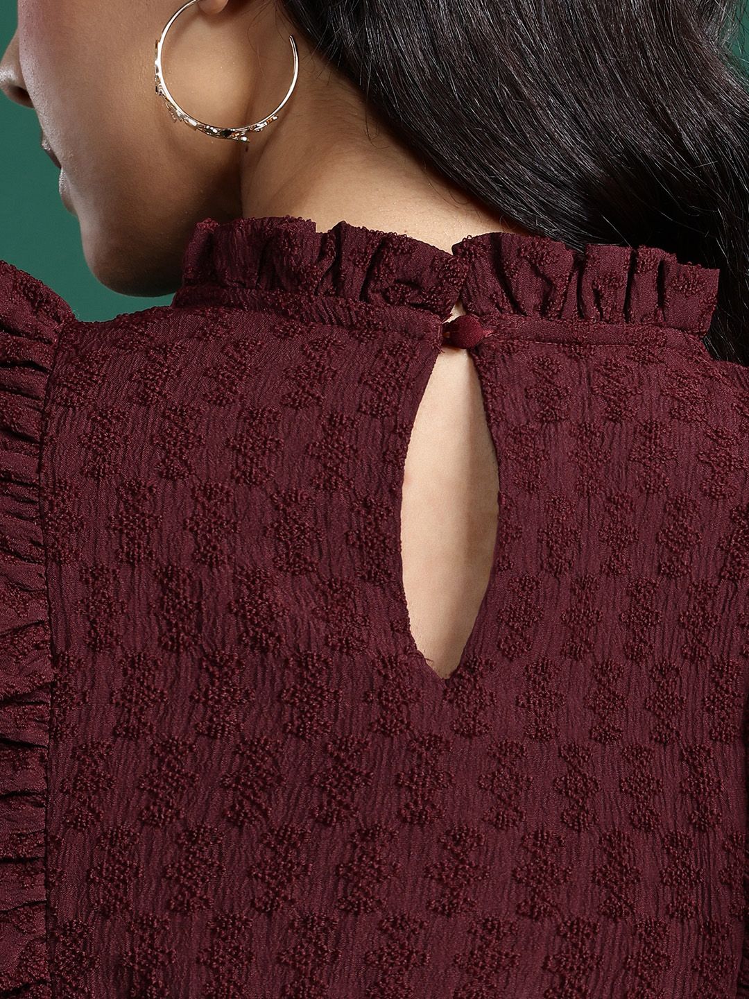 DressBerry Self-Design Ruffles Smocked Cinched Waist Top