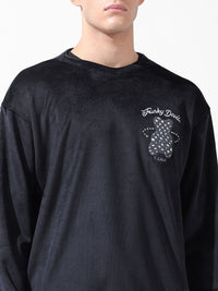 The Indian Garage Co Men Oversized Self Design Corduroy Crew Neck Sweatshirt