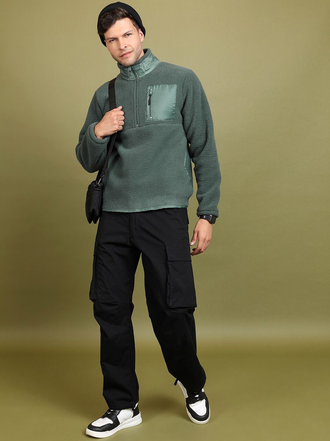 HIGHLANDER Green Mock Collar Pullover Sweatshirt