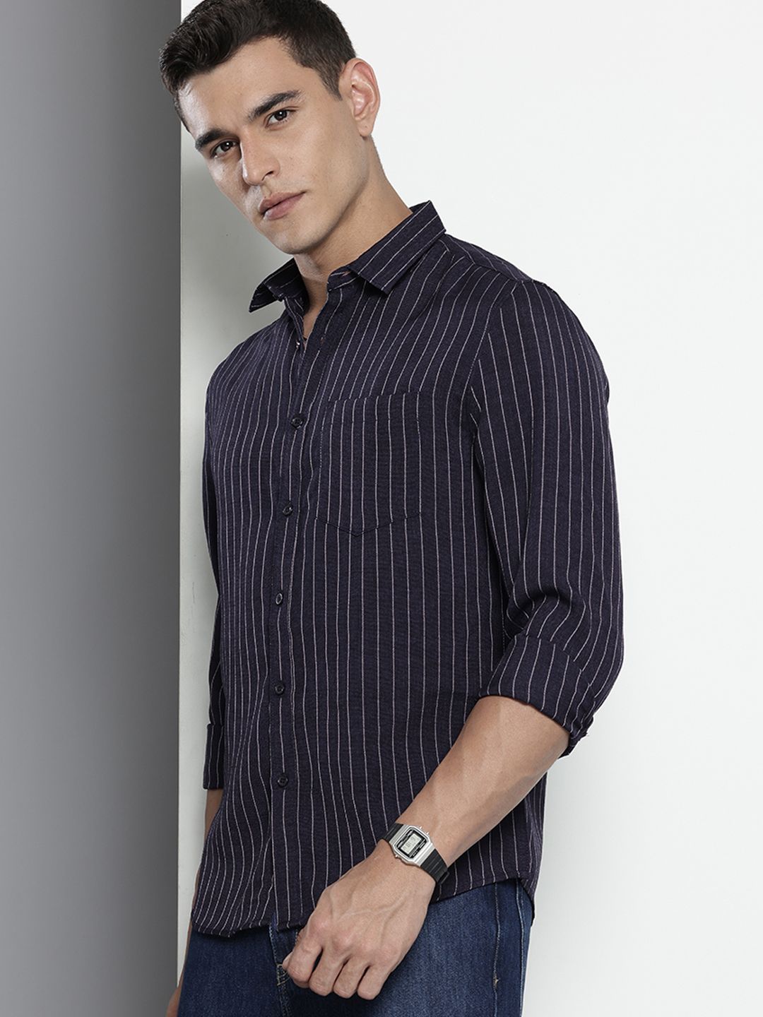 The Indian Garage Co Slim Fit Vertical Striped Casual Shirt