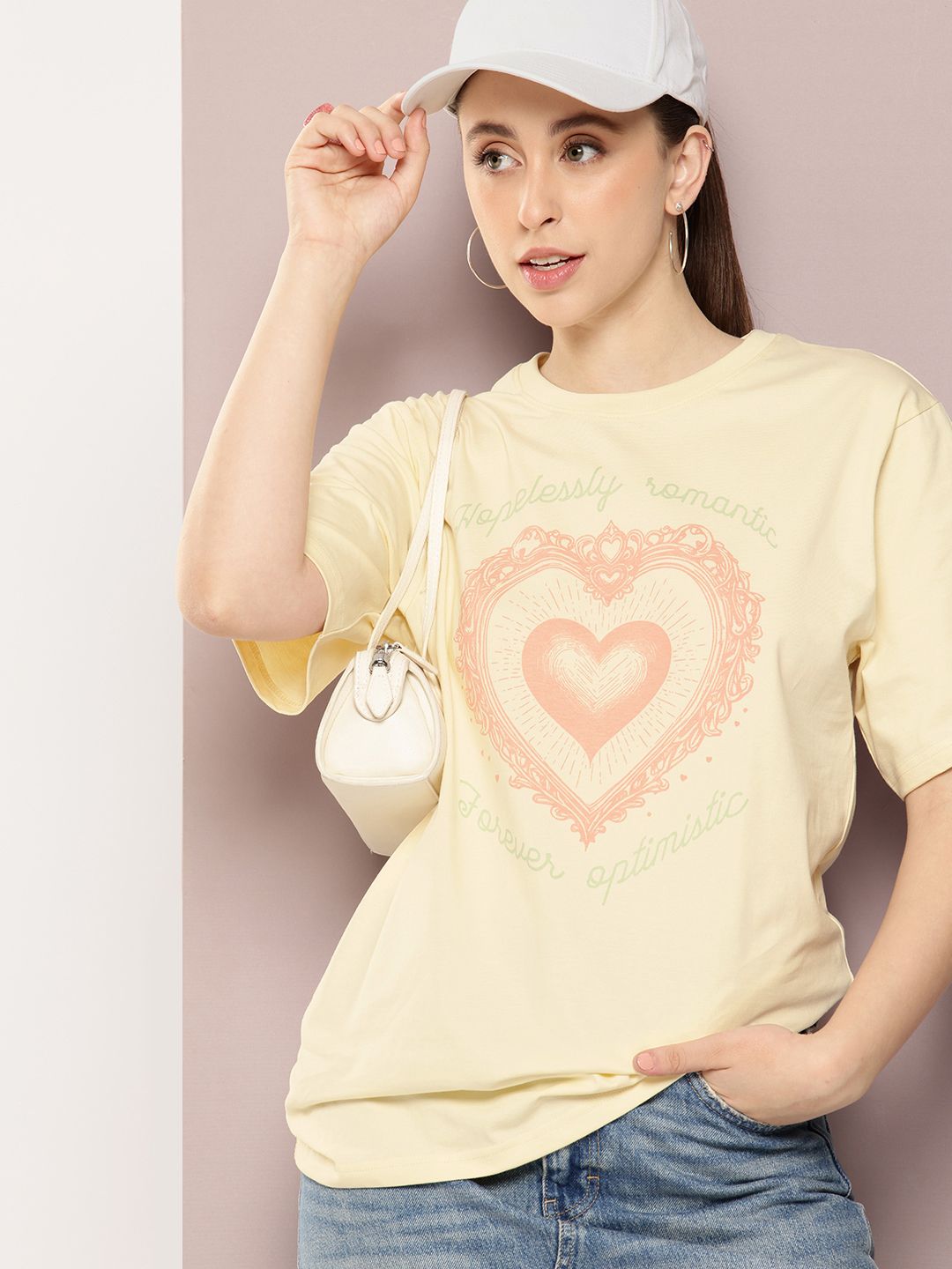 DILLINGER Women Printed Drop-Shoulder Sleeves Oversized Pure Cotton T-shirt