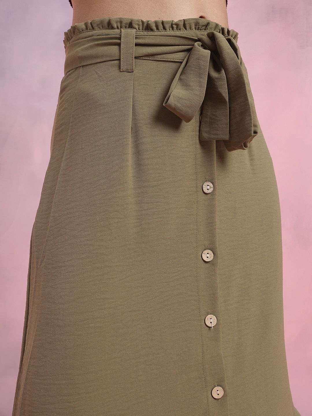 DressBerry Button Detailed A-Line Midi Skirt With Belt