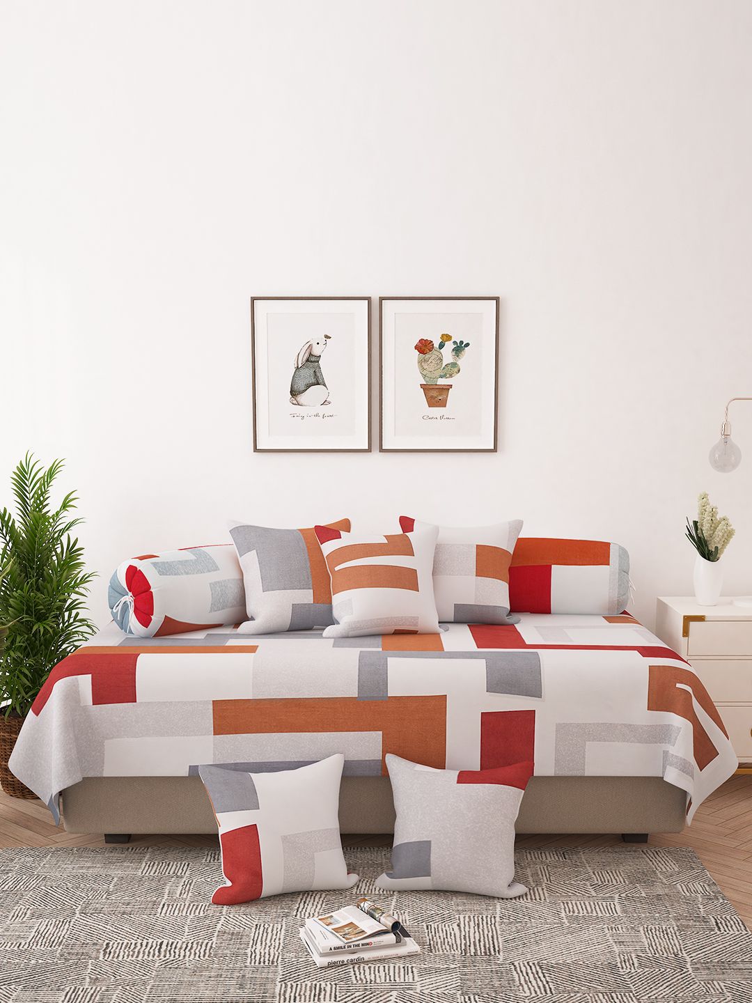 Story@home Geometric Printed 8 Pc Satin Finish Diwan Set