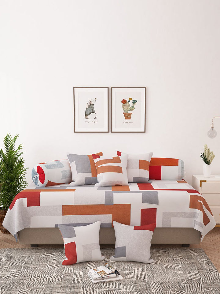 Story@home Geometric Printed 8 Pc Satin Finish Diwan Set
