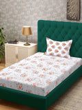 Myntra Elegant Homes Orange & White Floral 400 TC Single Bedsheet with 1 Pillow Covers