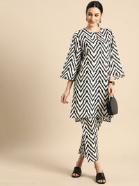 Anouk Women White Printed Kurta with Trousers