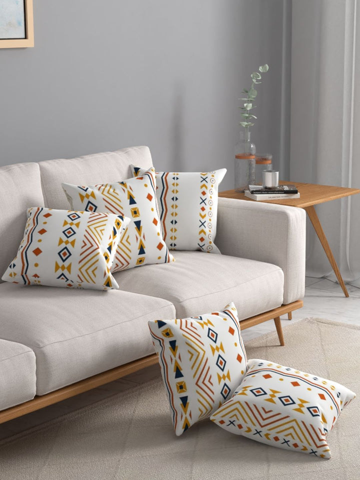 URBAN SPACE Orange & Off White Pack of 3 Printed Square Cushion Covers