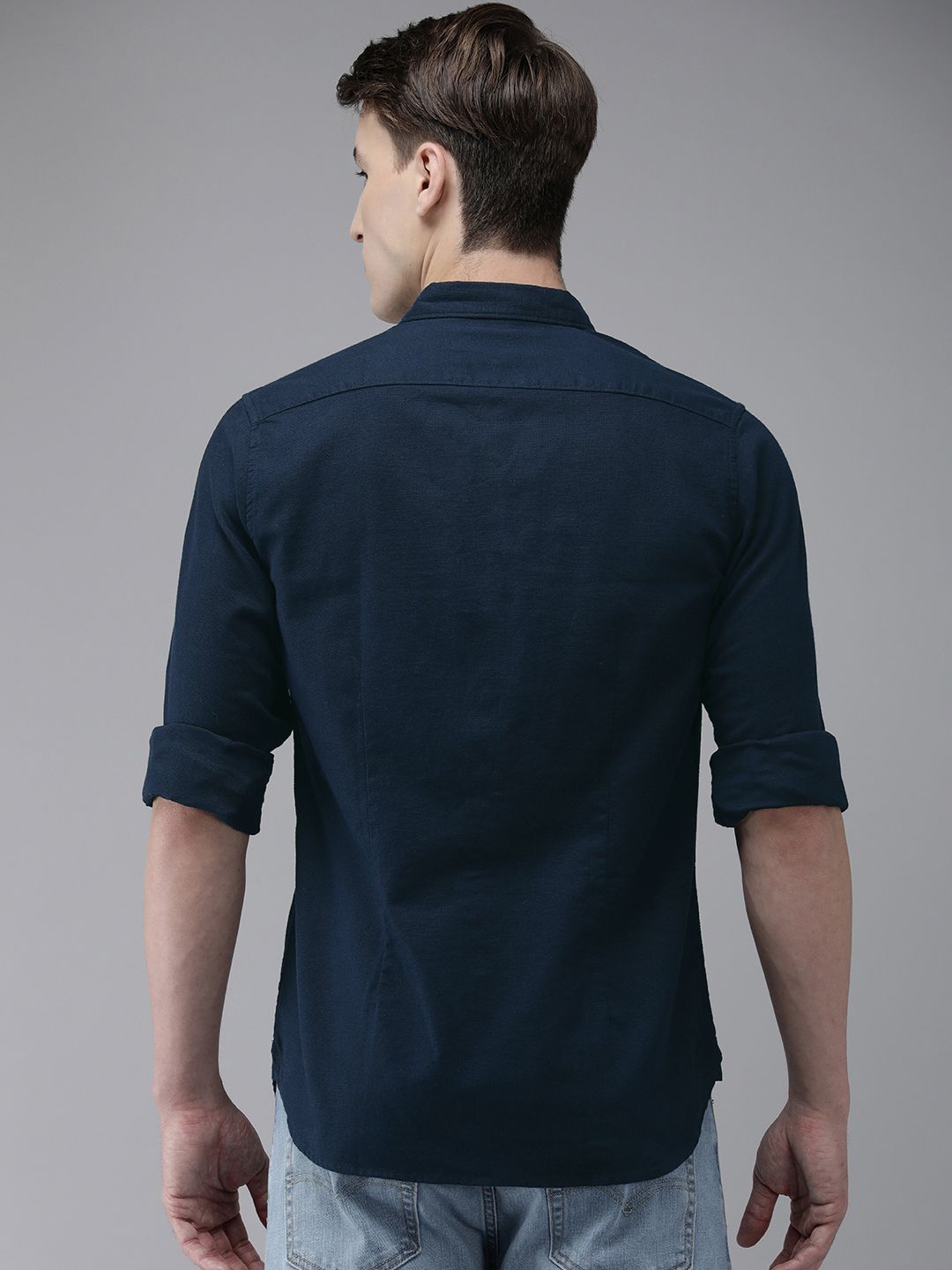 THE BEAR HOUSE Men Navy Blue Slim Fit Casual Shirt